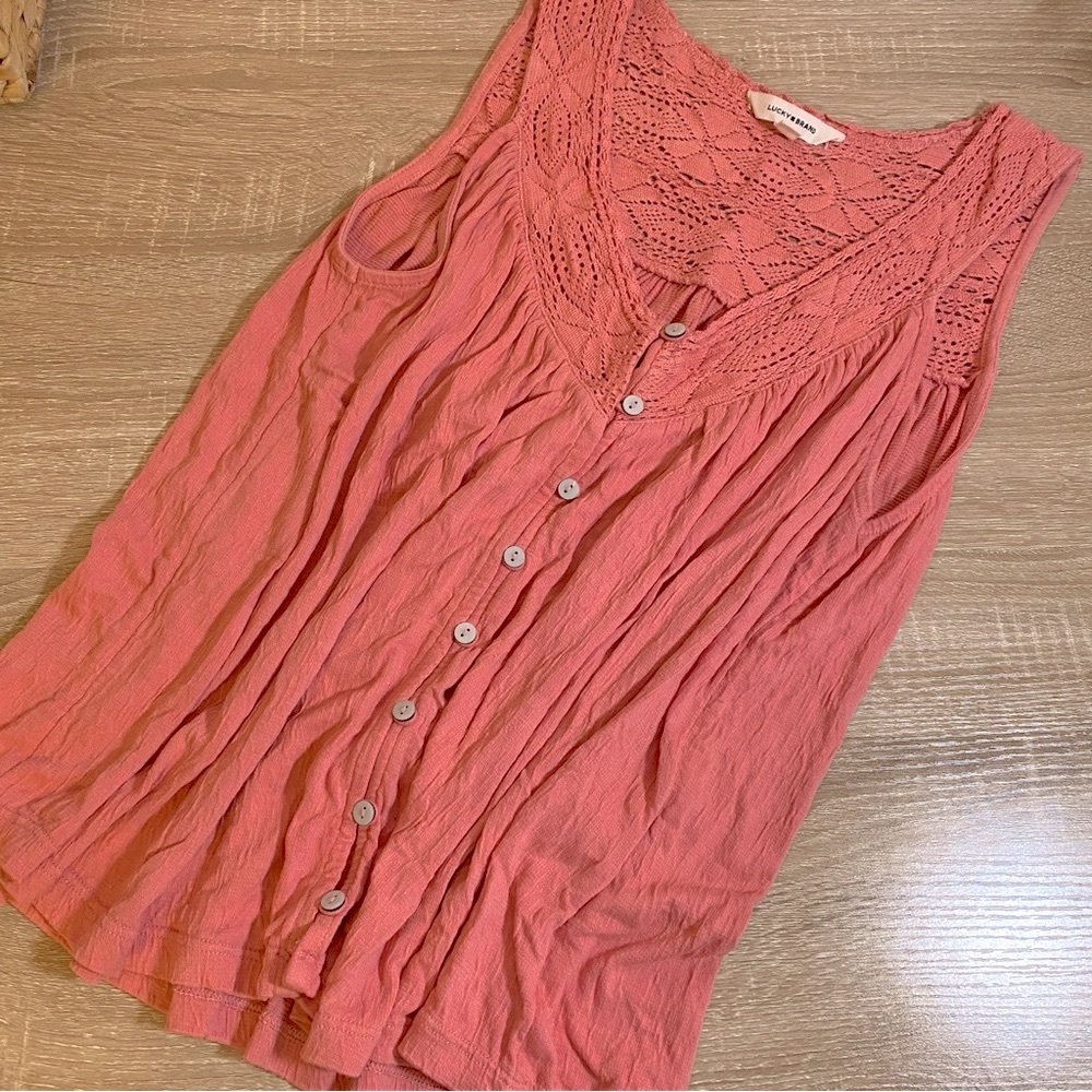 Lucky Brand Coral Pink Lace Sleeveless Blouse